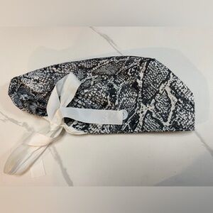 Black and White Snake Print Scrub Cap with Ribbon